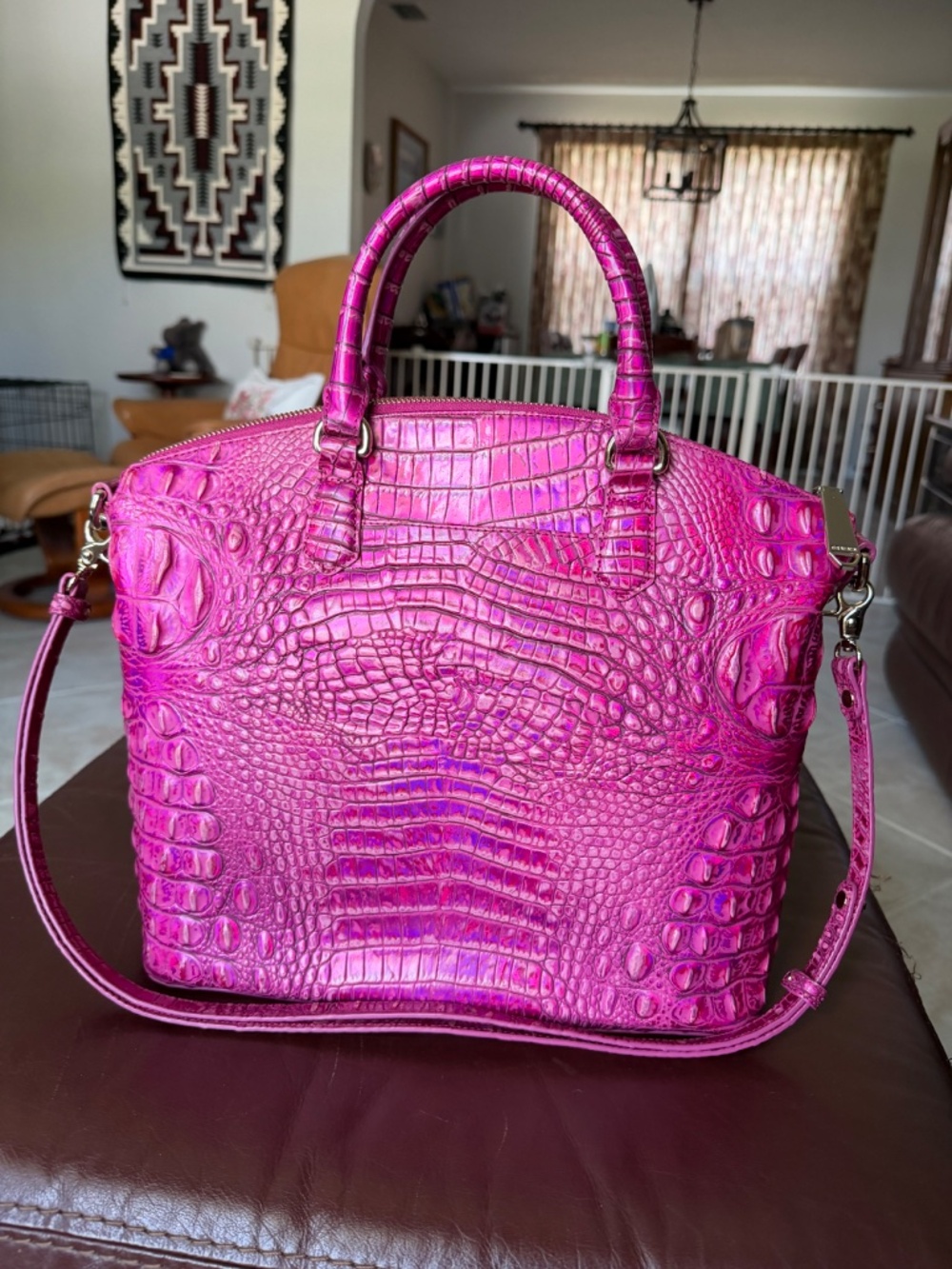 Brahmin Large Duxbury Satchel & Ady Wallet Set Pink Potion Iridescent Rare - Picture 5 of 16